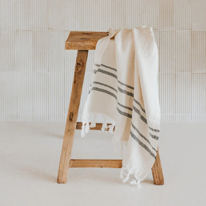Neutronaut “Sol Stripe” Turkish Cotton Towel – Natural & Black